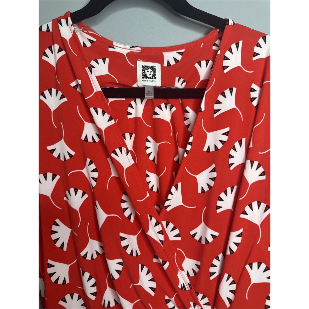 Anne Klein Women's Signature Red Wrap Style Dress Poppy Combo- Size M - Picture 3 of 8